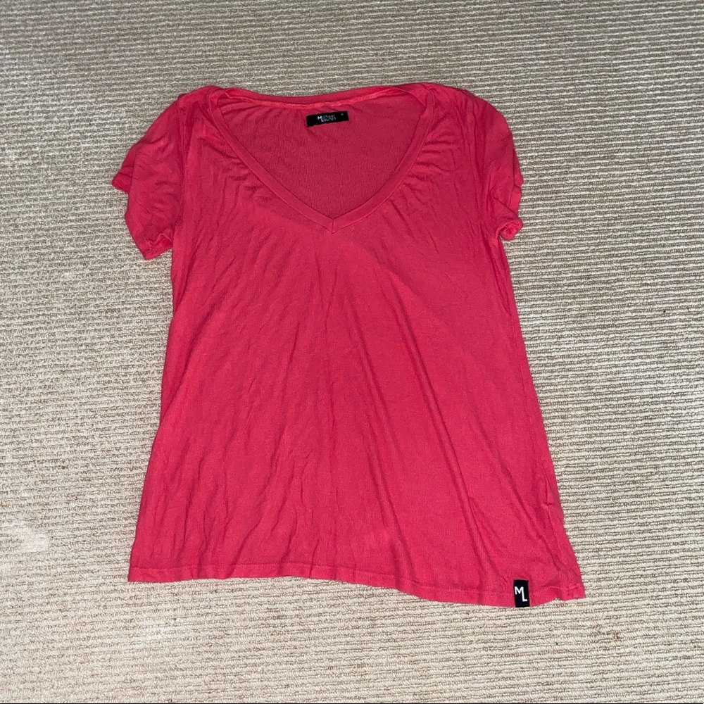 michael lauren pink v neck t shirt